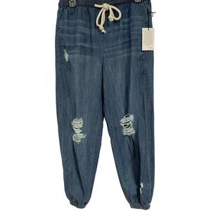 Electric & Rose Clifton High Rise Pants Jeans Denim Joggers Sz S Drawstring NEW